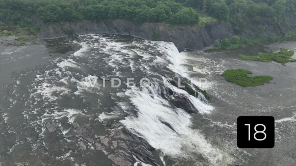 CLIP 18 - Aerial view of Cohoes Falls as Mohawk river spills over 90ft tall rock formations