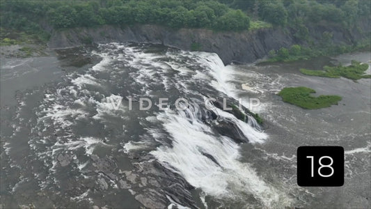 CLIP 18 - Aerial view of Cohoes Falls as Mohawk river spills over 90ft tall rock formations