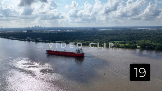 CLIP 19 - New Orleans, LA Vol. 2 - morning light on Mississippi River with cargo ship