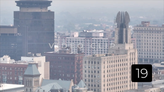 CLIP 19 - Rochester, NY Vol. 8 - 7X zoom of downtown buildings as Canadian wildfire hovers over city