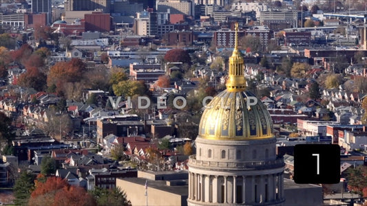 CLIP 1 - Charleston, WV state capital building with city
