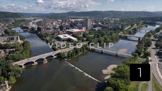 CLIP 1 - Binghamton, NY aerial of city downtown where Chenango and Susquehanna River converge