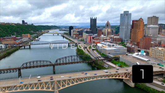 CLIP 1 - Pittsburgh, PA Vol. 2 - city skyline with bridges crossing river downtown