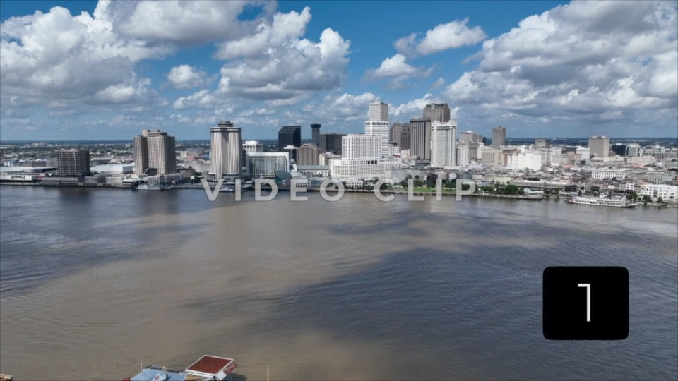 CLIP 1 - New Orleans, LA Vol. 1 - rising up over Mississippi river to city skyline
