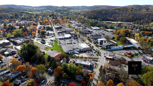 CLIP 1 - Wellsboro, PA Aerial view of downtown