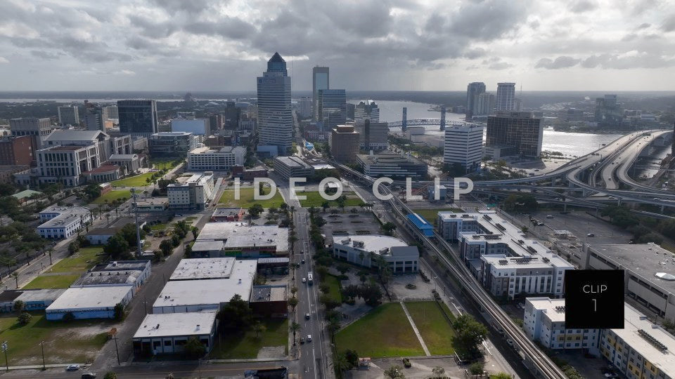 CLIP 1 - Jacksonville, FL city skyline under morning clouds west side