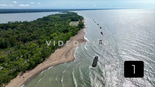 CLIP 1 - Erie, PA Presque Isle State Park aerial of coastline on Lake Erie