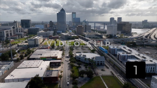 CLIP 1 - Jacksonville, FL city skyline under morning clouds west side