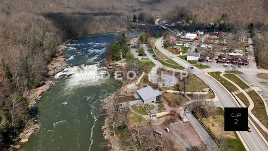 CLIP 2 - Ohiopyle, PA state park with town and waterfall on Youghiogheny river