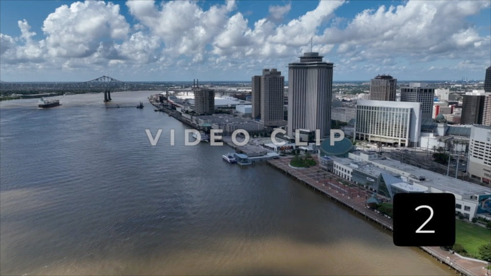CLIP 2 - New Orleans, LA Vol. 1 - slow turn to see ship passing under bridge