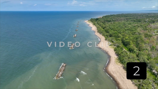 CLIP 2 -  Erie, PA Presque Isle State Park aerial of sandy beaches and rocky jetties