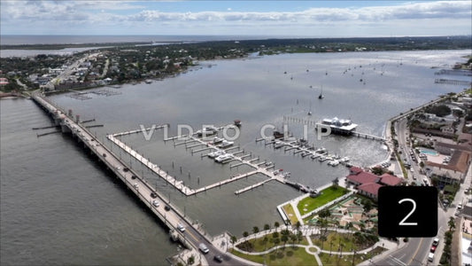 CLIP 2 - St Augustine, Florida slow flight over marina with sail boats in inlet