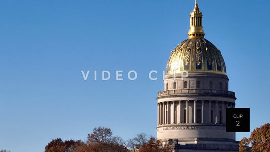 CLIP 2 - Charleston, WV sun shining on capital building with blue sky