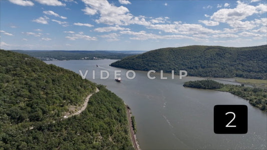 CLIP 2 - Hudson River, NY Landscape with cars traveling around mountainside