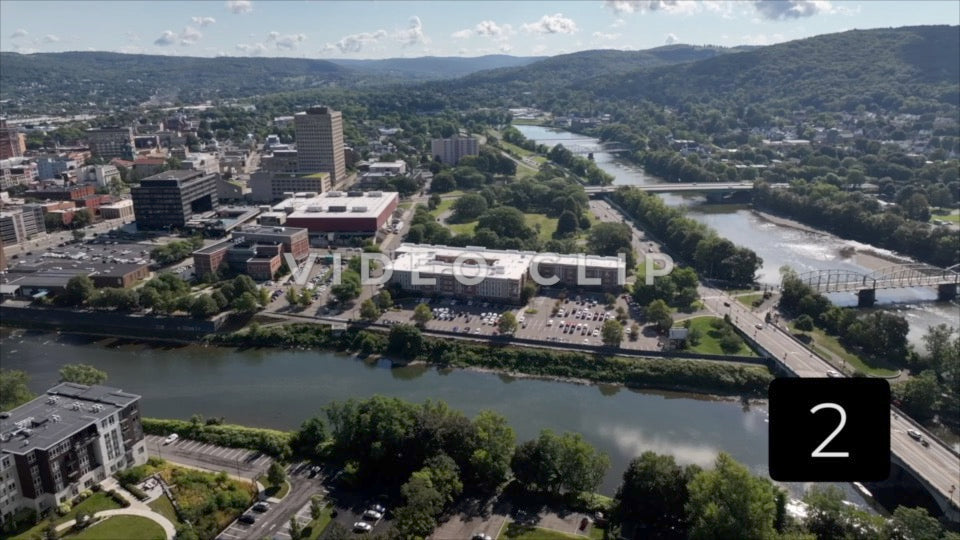 CLIP 2 - Binghamton, NY slow turn over Chenango River towards Susquehanna River