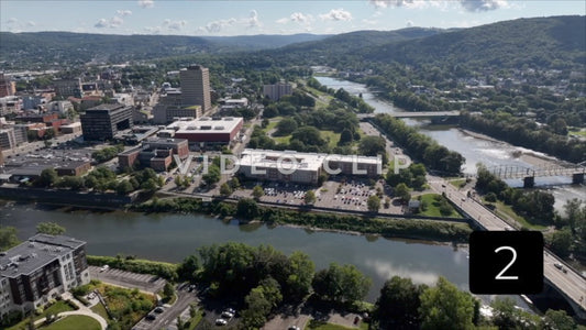 CLIP 2 - Binghamton, NY slow turn over Chenango River towards Susquehanna River