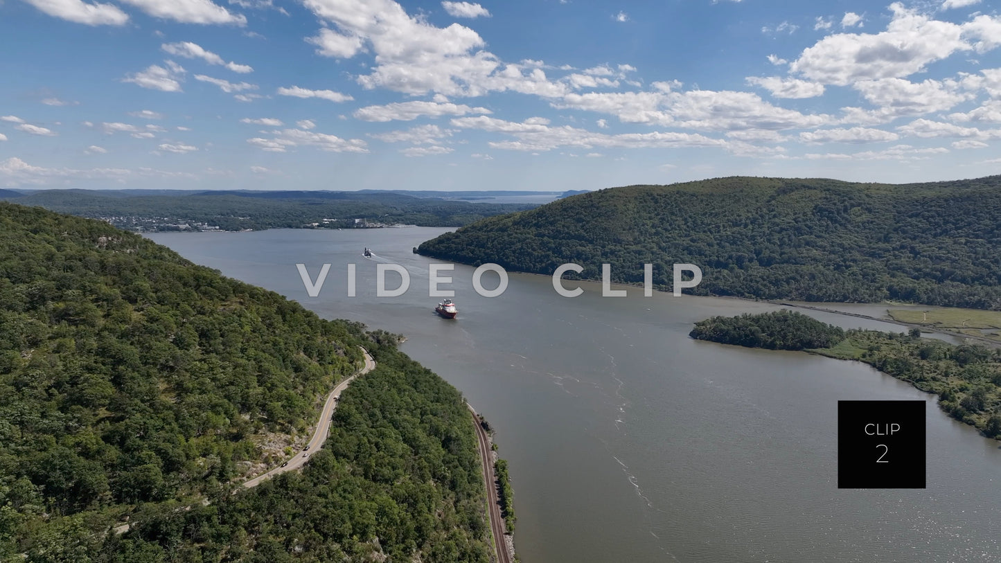 CLIP 2 - Hudson River, NY Landscape with cars traveling around mountainside