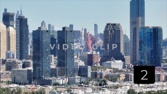CLIP 2 - New York, NY Vol 2. - Telephoto aerial of Jersey and New York City skyline office towers