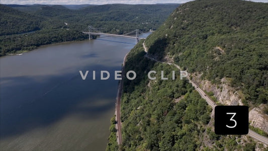 CLIP 3 - Hudson River, NY Bear Mountain Bridge with cars traveling on mountain road