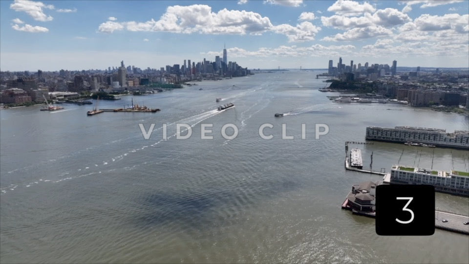 CLIP 3 - New York, NY aerial view over Hudson River looking towards downtown