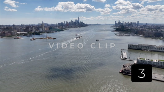 CLIP 3 - New York, NY aerial view over Hudson River looking towards downtown