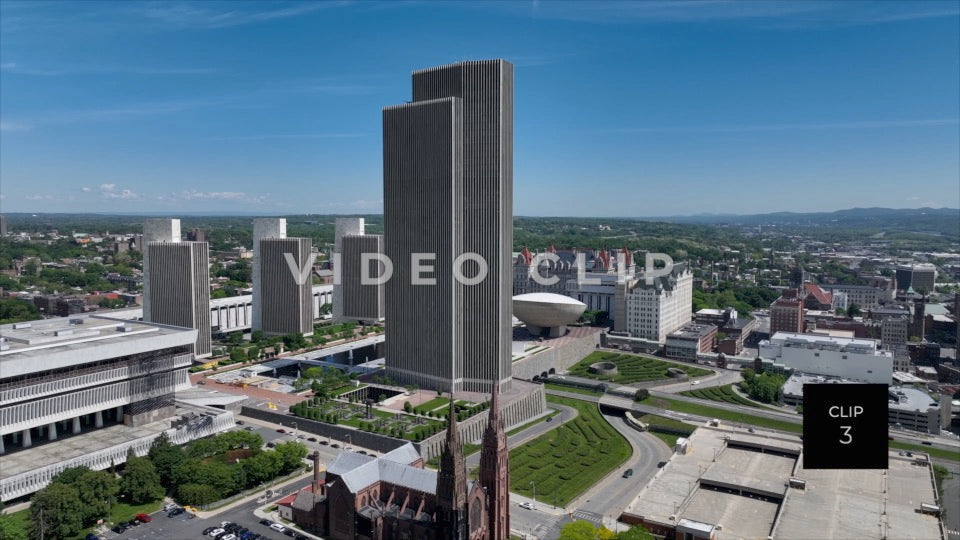 CLIP 3 - Albany, NY slow turn around Empire State Plaza  and church