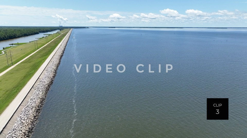 Stock video CLIP 3 - Lake Marion, SC rising up to reveal reservoir and earthen dam