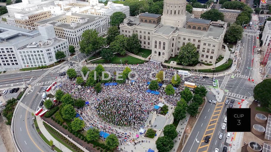 CLIP 3 - Atlanta, GA No Kings Protest - Aerial camera focused on protestors in front of Georgia State Capitol