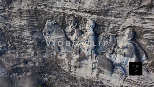 CLIP 3 - Stone Mountain Park, GA Close up of Confederate Memorial Carving depicting Stonewall Jackson, Robert E. Lee and Jefferson Davis