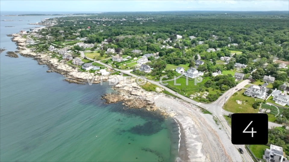 CLIP 4 - Boston, MA aerial landscape of residential homes in neighborhood on rocky coastline
