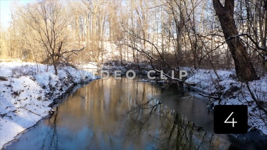 CLIP 4 - Rochester, NY Vol. 7 - Winter snow in Ellison Park, NY with reflections in Irondequoit creek
