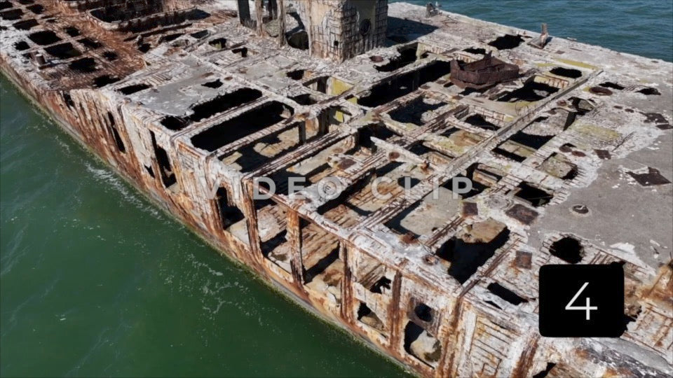 CLIP 4 - Kiptopeke Concrete Ships, VA close up flight over main deck