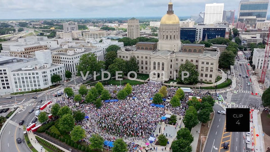 CLIP 4 - Atlanta, GA No Kings Protest - Aerial slow approach to crowd in front of Georgia State Capitol