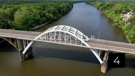 CLIP 4 - Selma, AL close up of Edmund Pettus Bridge then rising above Alabama River