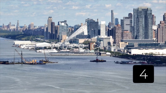 CLIP 4 - New York, NY Vol 2. - Telephoto aerial view of NY city skyline from Hudson River