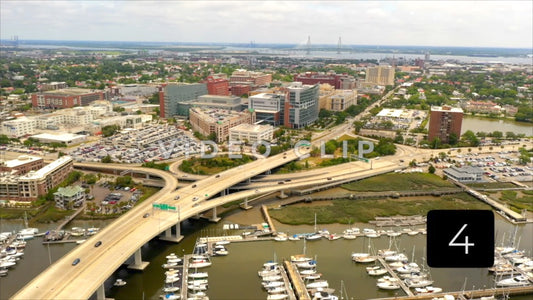 CLIP 4 - Charleston, SC downtown cityscape with bridge and marina in the foreground