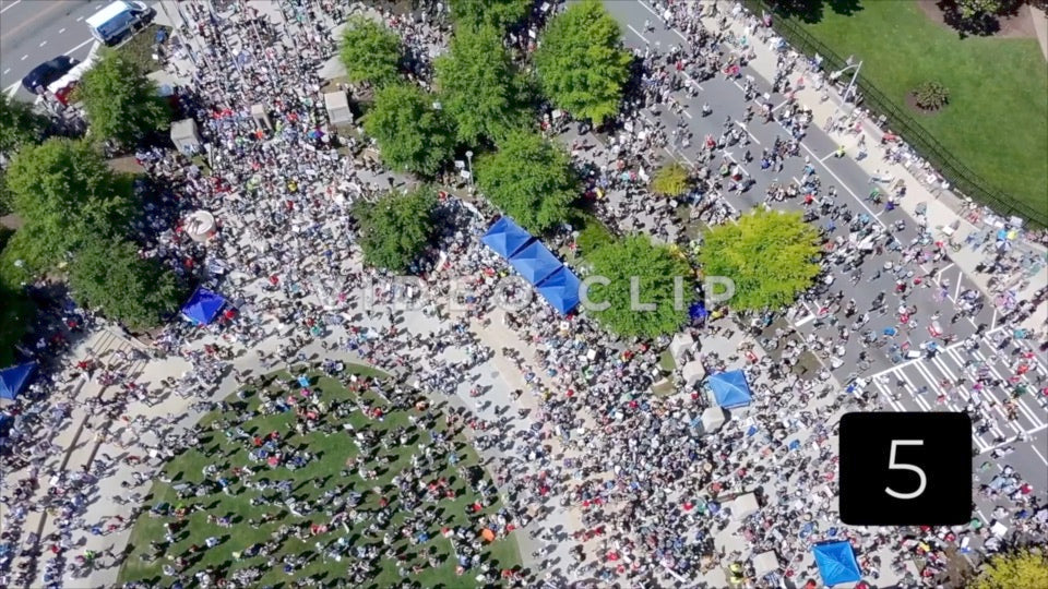CLIP 5 - Atlanta, GA No Kings Protest - Looking down on crowd gathering in front of Georgia State Capitol