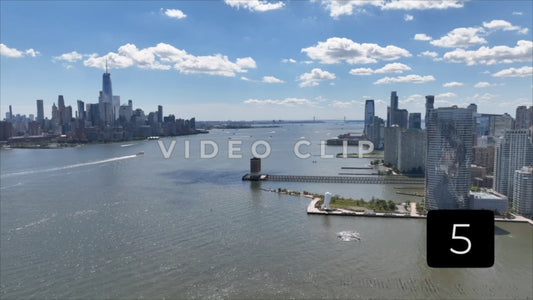 CLIP 5 - New York, NY Vol 1. - aerial flight over Hudson River with New York City and New Jersey skylines