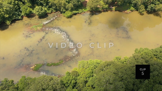 CLIP 5 - Prehistoric Fishing Weir, GA Aerial view of stones in Etowah river forming ancient fish trap