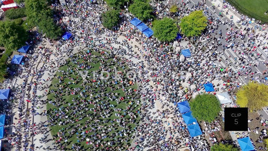 CLIP 5 - Atlanta, GA No Kings Protest - Looking down on crowd gathering in front of Georgia State Capitol