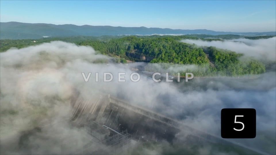 CLIP 5 - Tennessee landscape with tranquil morning fog over Norris Dam