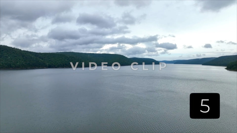 CLIP 5 - Aerial landscape of Kinzua Dam reservoir in Allegheny National Forest