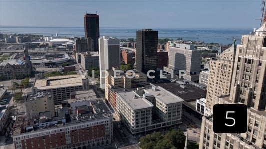 CLIP 5 - Buffalo, NY aerial downtown looking towards Seneca One Tower and Main Place Tower