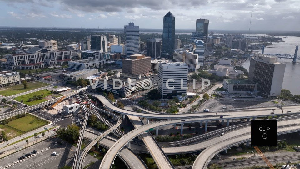 CLIP 6 - Jacksonville, FL city skyline downtown aerial view of streets and business