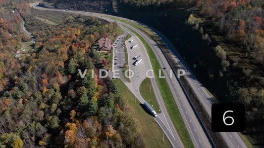 CLIP 6 - Tioga Dam and Reservoir, PA aerial view of rest area beside Tioga Dam