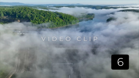 CLIP 6 - Norris Dam and Reservoir blanketed in morning fog in Tennessee mountains