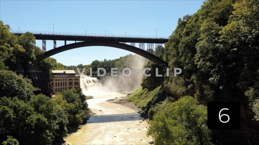 CLIP 6 - Rochester, NY Vol. 6 - beautiful view of Lower Falls and arched street bridge on Genesee River