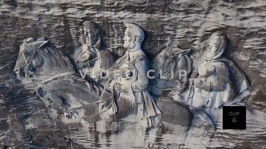 CLIP 6 - Stone Mountain Park, GA Close up of Confederate Memorial Carving depicting Stonewall Jackson, Robert E. Lee and Jefferson Davis