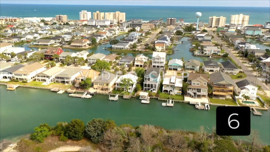 CLIP 6 - Cherry Grove Beach, SC view of homes and condos by the North inlet and seaside
