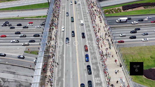CLIP 6 - Atlanta, GA No Kings Protest - Flight above highway overpass with protesters below